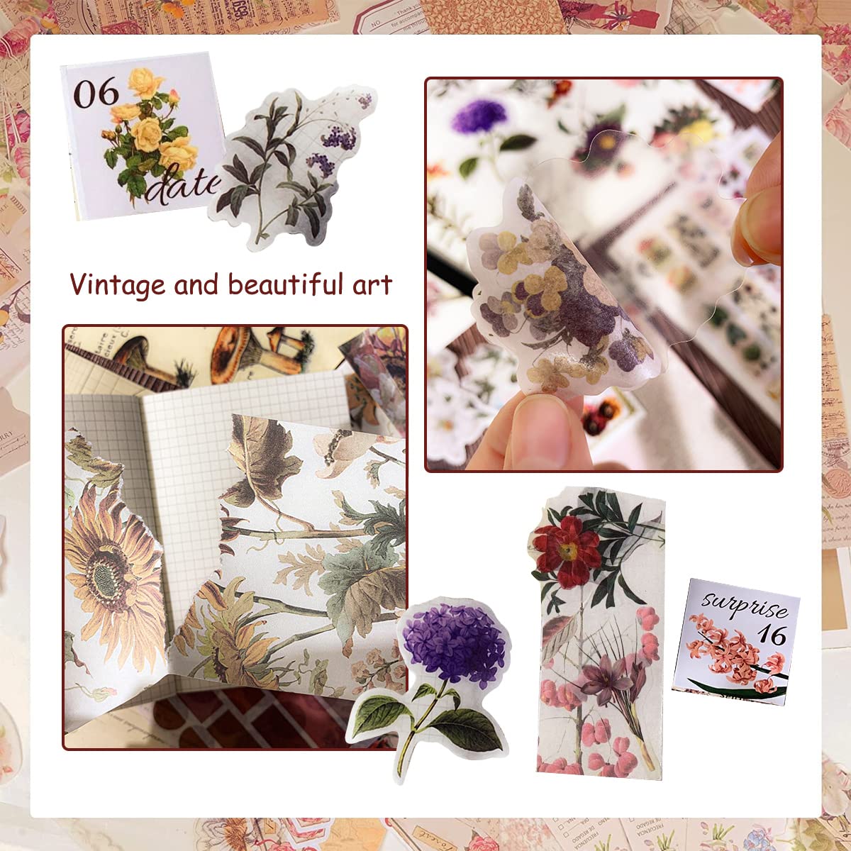 HASTHIP 270Pcs Journal Supplies Kit, Vintage Scrapbook Stickers, Aesthetic Scrapbooking Supplies Kit, Flowers Bullet Junk Journal Kit with Tweezers, A6 Grid Notebook, Birthday Gift for Girl Women HASTHIP 270Pcs Journal Supplies Kit, Vintage Scrapbook Stickers, Aesthetic Scrapbooking Supplies Kit, Flowers Bullet Junk Journal Kit with Tweezers, A6 Grid Notebook, Birthday Gift for Girl Women